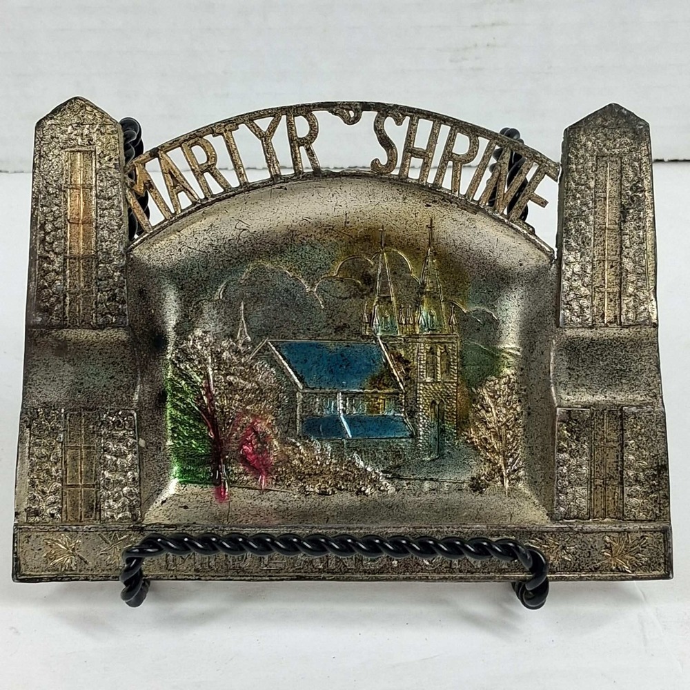Vintage Martyrs Shrine Midland Ontario Metal Souvenir Ashtray Japan Enameled